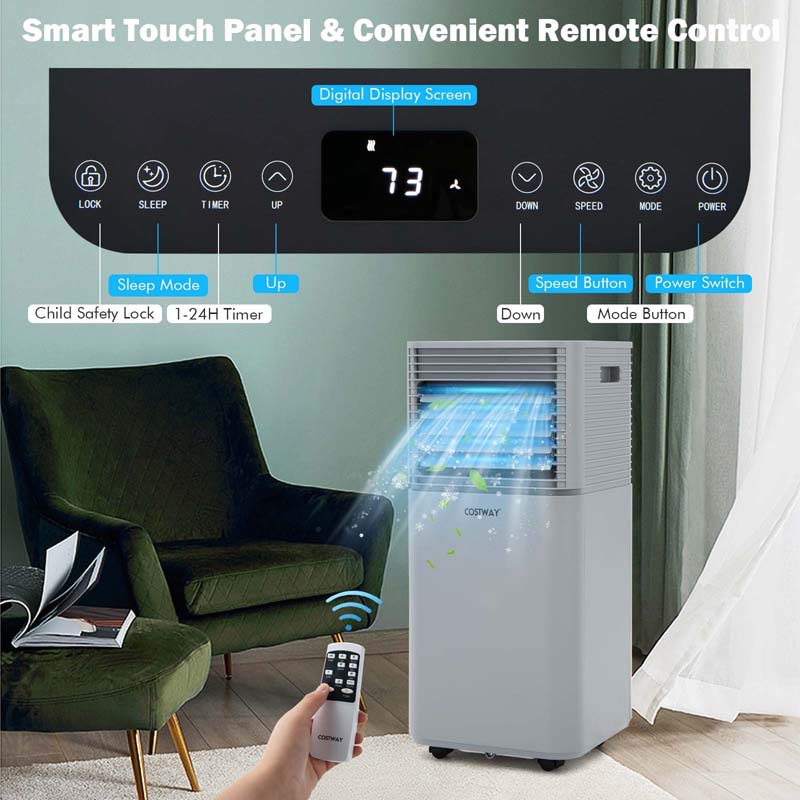 10000 BTU Portable Air Conditioner, 3-in-1 AC Unit Cooler w/ Dehumidifier & Fan for Room up to 350 Sq.Ft, Remote Control, 24H Timer, Window Kit