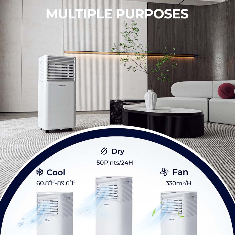 10000 BTU Portable Air Conditioner, 3-in-1 AC Unit Cooler w/ Dehumidifier & Fan for Room up to 350 Sq.Ft, Remote Control, 24H Timer, Window Kit