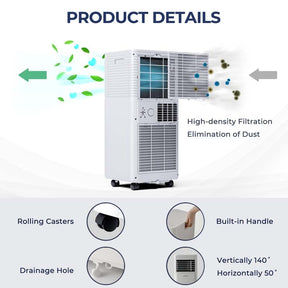 10000 BTU Portable Air Conditioner, 3-in-1 AC Unit Cooler w/ Dehumidifier & Fan for Room up to 350 Sq.Ft, Remote Control, 24H Timer, Window Kit