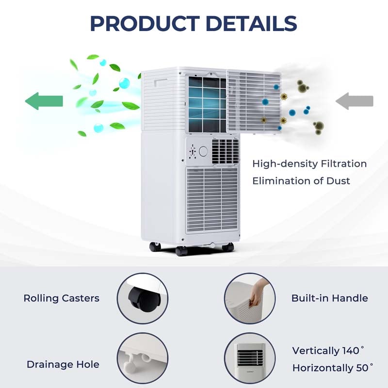 10000 BTU Portable Air Conditioner, 3-in-1 AC Unit Cooler w/ Dehumidifier & Fan for Room up to 350 Sq.Ft, Remote Control, 24H Timer, Window Kit