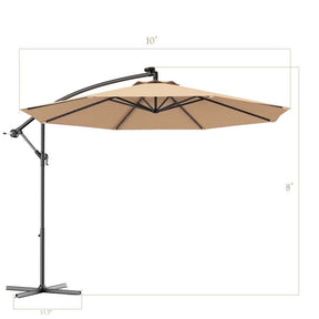 10FT Offset Patio Umbrella with 40 Solar LED Lights & Cross Base, Large Outdoor Cantilever Umbrella for Sun Rain