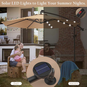 10FT Offset Patio Umbrella with 40 Solar LED Lights & Cross Base, Large Outdoor Cantilever Umbrella for Sun Rain
