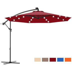 10FT Offset Patio Umbrella with 40 Solar LED Lights & Cross Base, Large Outdoor Cantilever Umbrella for Sun Rain