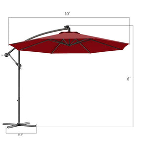 10FT Offset Patio Umbrella with 40 Solar LED Lights & Cross Base, Large Outdoor Cantilever Umbrella for Sun Rain
