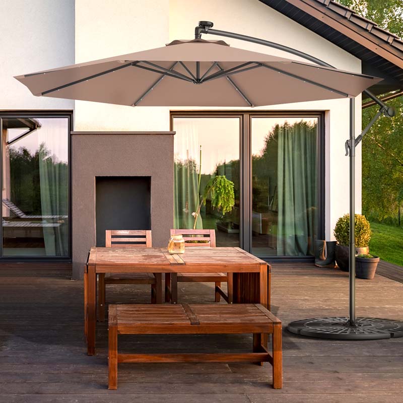 10FT Offset Patio Umbrella with 40 Solar LED Lights & Cross Base, Large Outdoor Cantilever Umbrella for Sun Rain