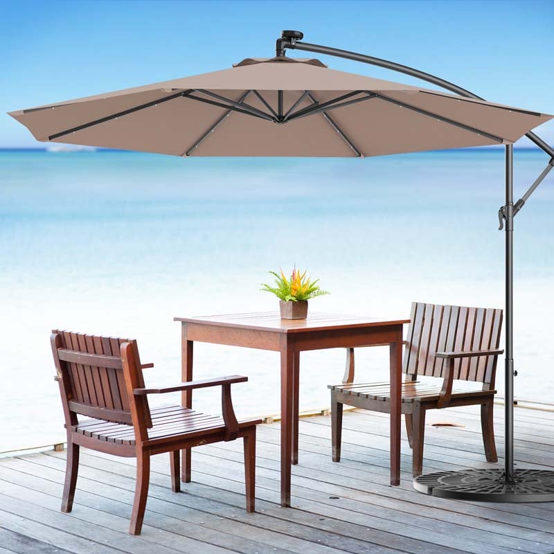 10FT Offset Patio Umbrella with 40 Solar LED Lights & Cross Base, Large Outdoor Cantilever Umbrella for Sun Rain