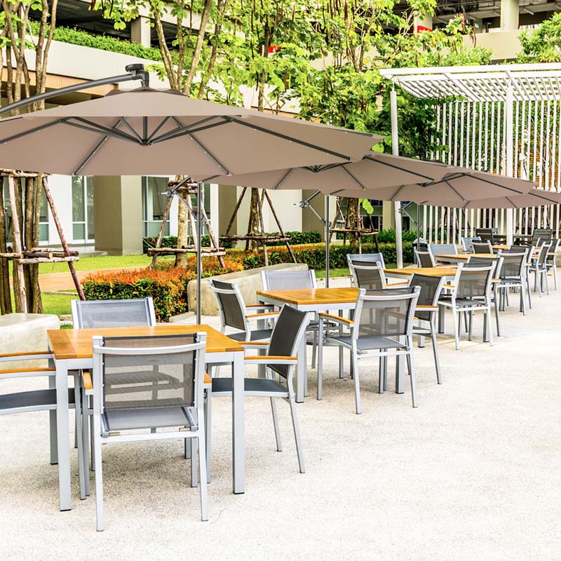 10FT Offset Patio Umbrella with 40 Solar LED Lights & Cross Base, Large Outdoor Cantilever Umbrella for Sun Rain