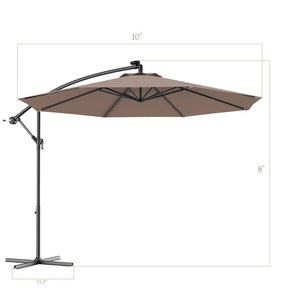10FT Offset Patio Umbrella with 40 Solar LED Lights & Cross Base, Large Outdoor Cantilever Umbrella for Sun Rain
