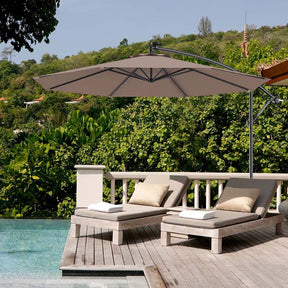 10FT Offset Patio Umbrella with 40 Solar LED Lights & Cross Base, Large Outdoor Cantilever Umbrella for Sun Rain