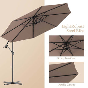 10FT Offset Patio Umbrella with 40 Solar LED Lights & Cross Base, Large Outdoor Cantilever Umbrella for Sun Rain