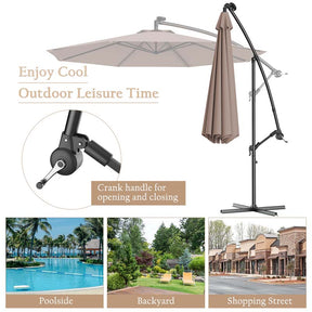 10FT Offset Patio Umbrella with 40 Solar LED Lights & Cross Base, Large Outdoor Cantilever Umbrella for Sun Rain