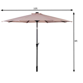 10FT Patio Umbrella with Solar LED Lights & Crank, Easy Tilt Outdoor Market Umbrella for Backyard, Poolside, Deck