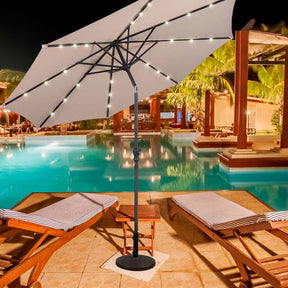 10FT Patio Umbrella with Solar LED Lights & Crank, Easy Tilt Outdoor Market Umbrella for Backyard, Poolside, Deck