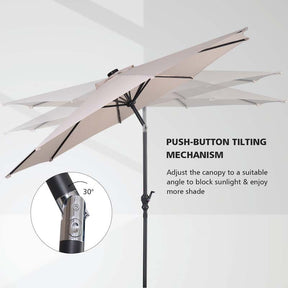 10FT Patio Umbrella with Solar LED Lights & Crank, Easy Tilt Outdoor Market Umbrella for Backyard, Poolside, Deck