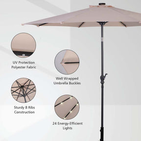 10FT Patio Umbrella with Solar LED Lights & Crank, Easy Tilt Outdoor Market Umbrella for Backyard, Poolside, Deck