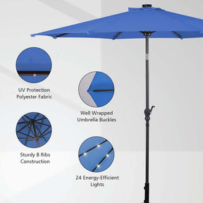 10FT Patio Umbrella with Solar LED Lights & Crank, Easy Tilt Outdoor Market Umbrella for Backyard, Poolside, Deck