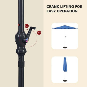 10FT Patio Umbrella with Solar LED Lights & Crank, Easy Tilt Outdoor Market Umbrella for Backyard, Poolside, Deck