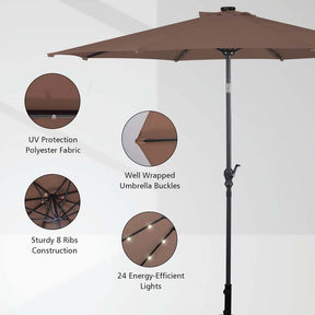 10FT Patio Umbrella with Solar LED Lights & Crank, Easy Tilt Outdoor Market Umbrella for Backyard, Poolside, Deck