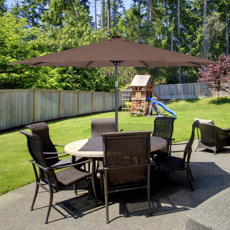 10FT Patio Umbrella with Solar LED Lights & Crank, Easy Tilt Outdoor Market Umbrella for Backyard, Poolside, Deck