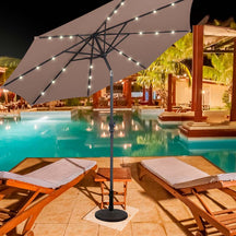 10FT Patio Umbrella with Solar LED Lights & Crank, Easy Tilt Outdoor Market Umbrella for Backyard, Poolside, Deck