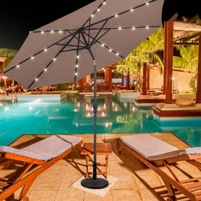 10FT Patio Umbrella with Solar LED Lights & Crank, Easy Tilt Outdoor Market Umbrella for Backyard, Poolside, Deck