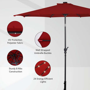 10FT Patio Umbrella with Solar LED Lights & Crank, Easy Tilt Outdoor Market Umbrella for Backyard, Poolside, Deck