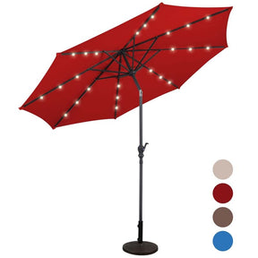 10FT Patio Umbrella with Solar LED Lights & Crank, Easy Tilt Outdoor Market Umbrella for Backyard, Poolside, Deck