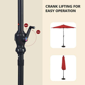 10FT Patio Umbrella with Solar LED Lights & Crank, Easy Tilt Outdoor Market Umbrella for Backyard, Poolside, Deck
