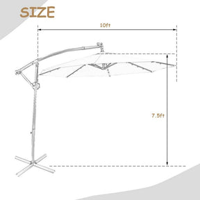 10FT Solar LED Offset Cantilever Umbrella, 360° Rotation Outdoor Patio Market Umbrella with Tilt Adjustment, Cross Base & Crank Handle