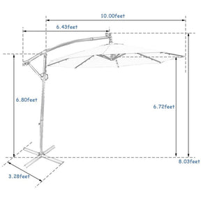 10FT Solar LED Offset Cantilever Umbrella, 360° Rotation Outdoor Patio Market Umbrella with Tilt Adjustment, Cross Base & Crank Handle