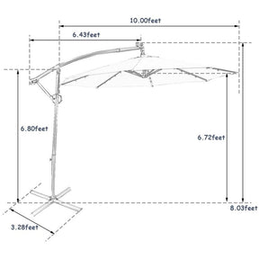 10FT Solar LED Offset Cantilever Umbrella, 360° Rotation Outdoor Patio Market Umbrella with Tilt Adjustment, Cross Base & Crank Handle