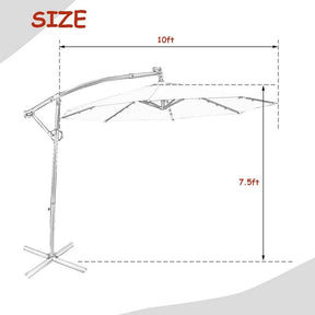 10FT Solar LED Offset Cantilever Umbrella, 360° Rotation Outdoor Patio Market Umbrella with Tilt Adjustment, Cross Base & Crank Handle