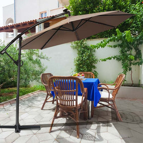 10FT Solar LED Offset Cantilever Umbrella, 360° Rotation Outdoor Patio Market Umbrella with Tilt Adjustment, Cross Base & Crank Handle