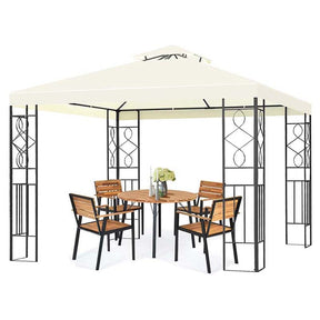 10 x 10 FT Patio Metal Gazebo with 2 Tier Vented Roof, Outdoor Canopy Gazebo Tent Grill BBQ Shelter