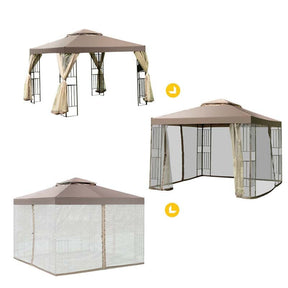 10 x 10 FT Metal Patio Gazebo with Netting, Screw-free Structure Outdoor Canopy Gazebo Tent