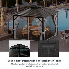 10 x 10 FT Hardtop Gazebo with Netting, Outdoor Patio Metal Gazebo with Galvanized Steel Roof