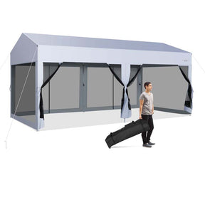 10 x 20 FT Pop-Up Canopy Tent Car Garage Shelter Screen House Party Tent with Removable Sidewalls & Wheeled Bag