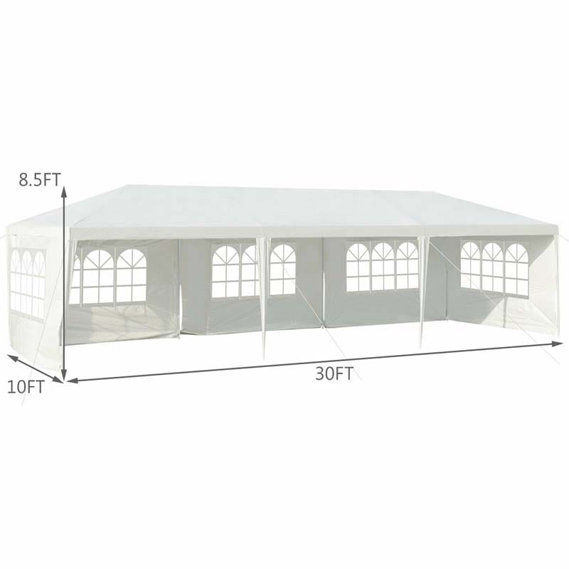 10 x 30 FT Outdoor Canopy Tent Party Wedding Event Tent with 5 Removable Sidewalls