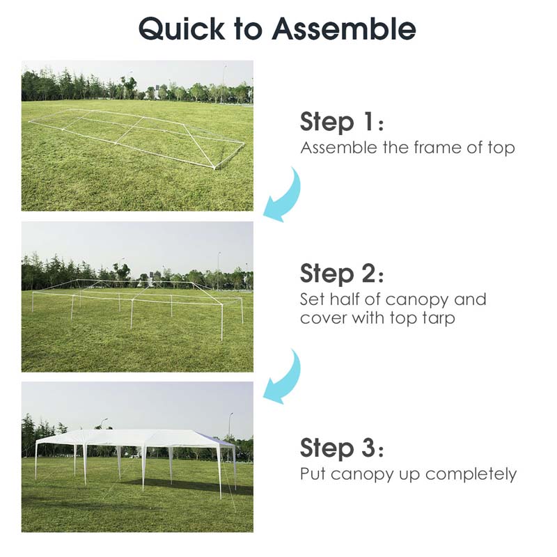 10 x 30 FT Outdoor Canopy Tent, Party Wedding Event Tent with Strong Connection Stakes & Ropes