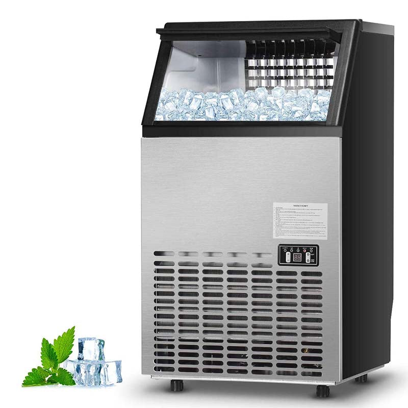 110 LBS/24H Undercounter Commercial Ice Maker, Stainless Steel Built-in Self-Cleaning Ice Machine w/ 33LBS Storage & 24H Timer for Home Bar Restaurant