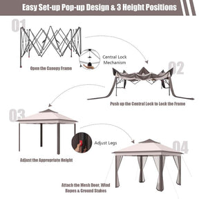 11 x 11 FT 2-Tier Pop-Up Gazebo Tent Portable Outdoor Canopy Shelter with Netting & Carry Bag