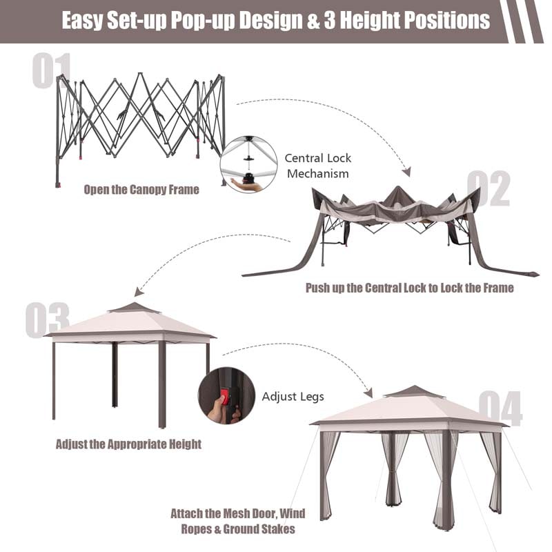 11 x 11 FT 2-Tier Pop-Up Gazebo Tent Portable Outdoor Canopy Shelter with Netting & Carry Bag
