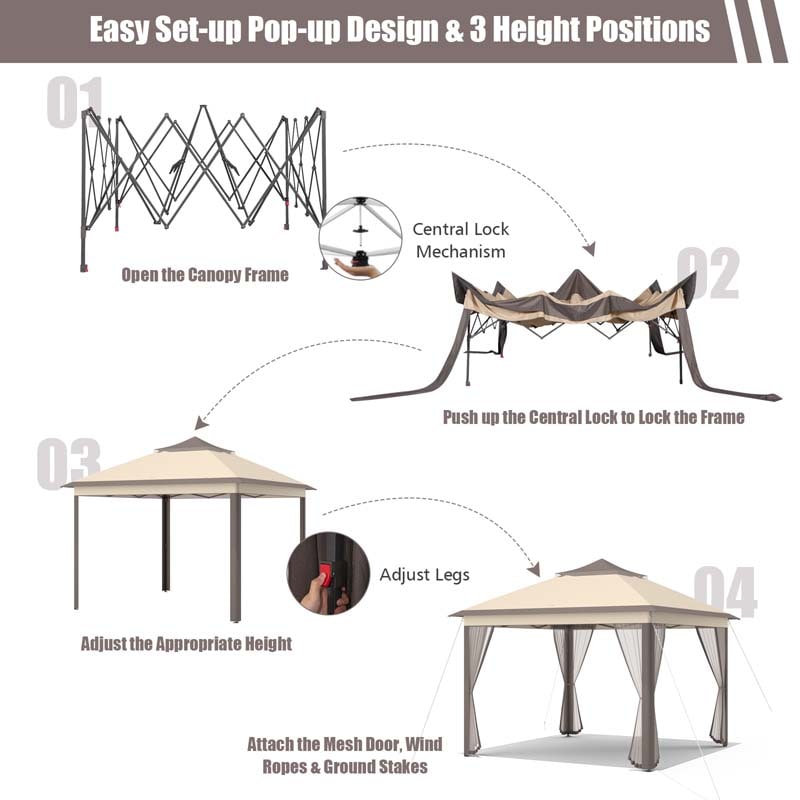 11 x 11 FT 2-Tier Pop-Up Gazebo Tent Portable Outdoor Canopy Shelter with Netting & Carry Bag