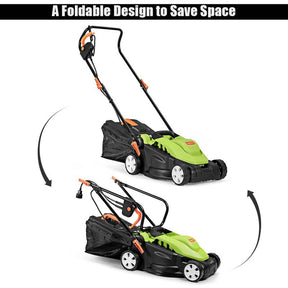 12 Amp 14" Corded Electric Lawn Mower with Folding Handle, 3 Cutting Heights Push Mower with 25L Collection Bag