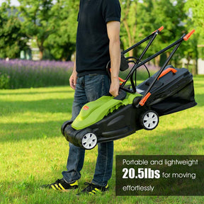 12 Amp 14" Corded Electric Lawn Mower with Folding Handle, 3 Cutting Heights Push Mower with 25L Collection Bag