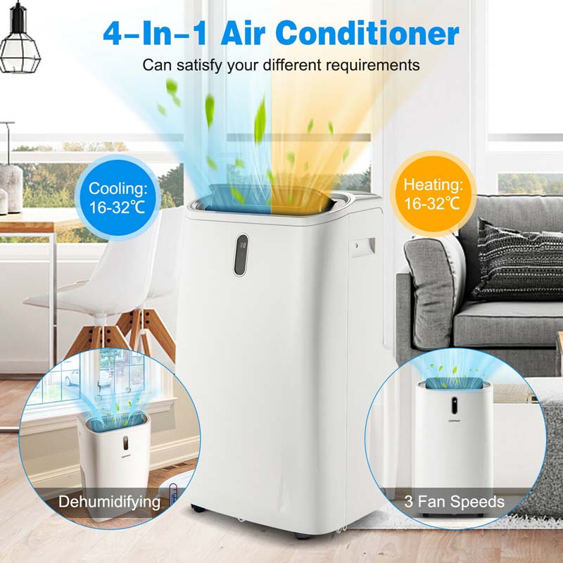 12000 BTU 4-in-1 Portable Air Conditioner with Heat Cool Fan Dry & Sleep Modes, WiFi & Alexa Control AC Unit for Rooms Up to 450 Sq.ft
