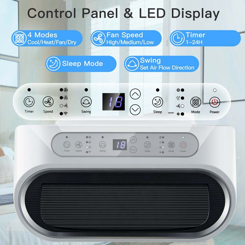 12000 BTU 4-in-1 Portable Air Conditioner with Heat Cool Fan Dry & Sleep Modes, WiFi & Alexa Control AC Unit for Rooms Up to 450 Sq.ft