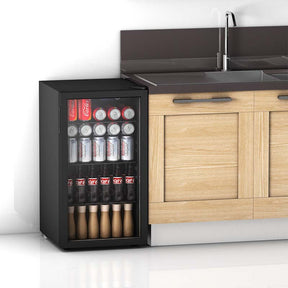 120 Can Beverage Refrigerator Cooler, 3.2 Cu.Ft Built-In & Freestanding Beer Wine Soda Drink Mini Fridge w/ Glass Door, LED Light, Adjustable Shelves