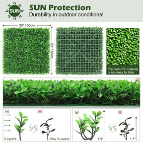 12 Pcs 20x20inch Artificial Peanut Leaf Panels, 33.3 Sq.ft Faux Greenery Wall Privacy Hedges for Wedding Decor Fence Backdrop