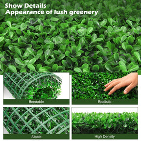 12 Pcs 20x20inch Artificial Peanut Leaf Panels, 33.3 Sq.ft Faux Greenery Wall Privacy Hedges for Wedding Decor Fence Backdrop
